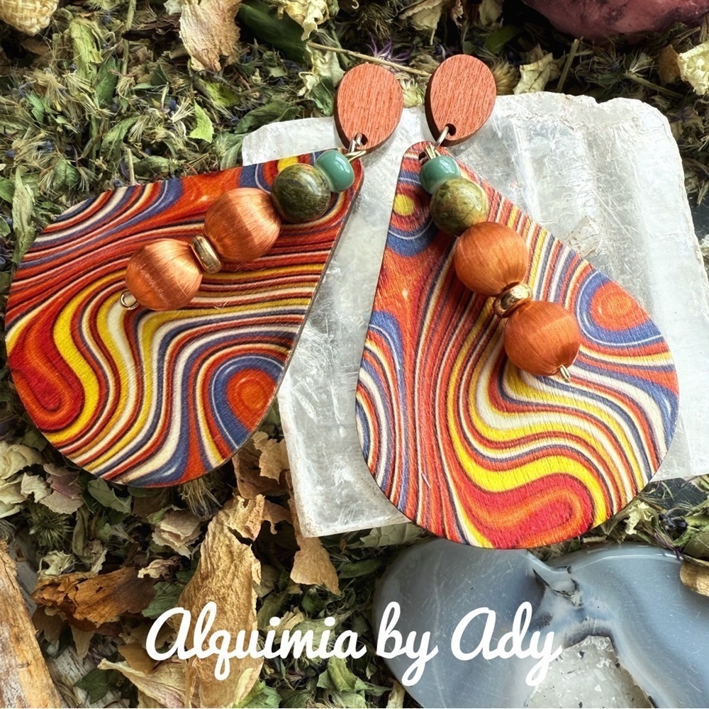 Ultra Big  + Colorful  Fall Teardrop Earrings – Unakite Beads